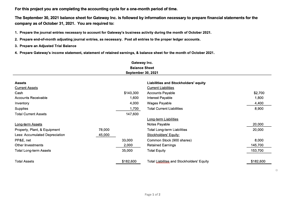 For this project you are completing the accounting cycle for a