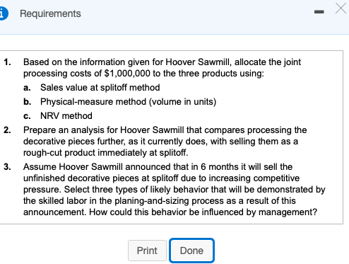 follows: Monthly Output of Materials at Fully Processed Product Splitoff Point Selling