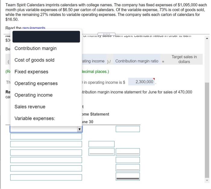 Spirit Calendars must sell each month to breakeven. 2. Compute the dollar