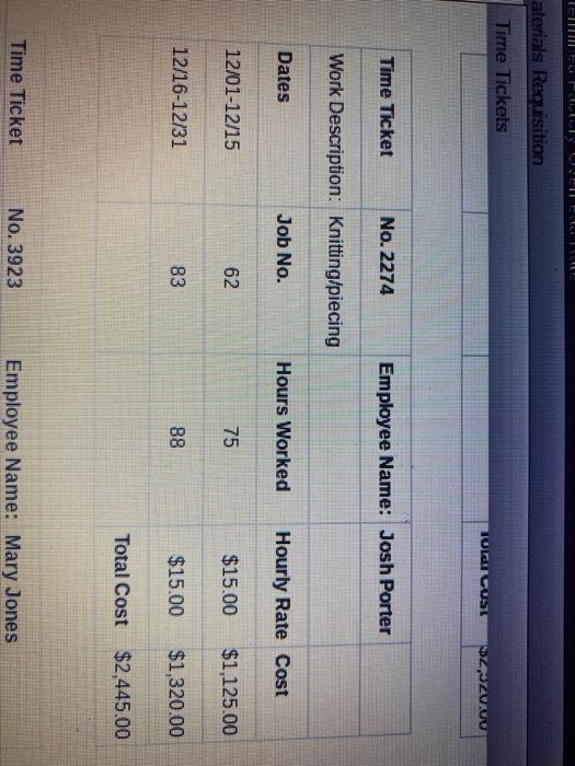 the following accounts as of December 31? A Materials B. Work in