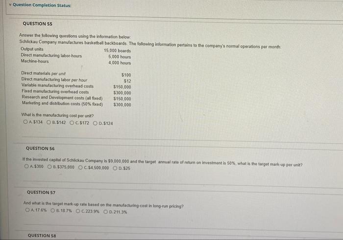  Question Completion Status: QUESTION 55 Answer the following questions using the