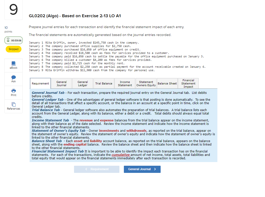  9 GLO202 (Algo) - Based on Exercise 2-13 LO A1 Prepare