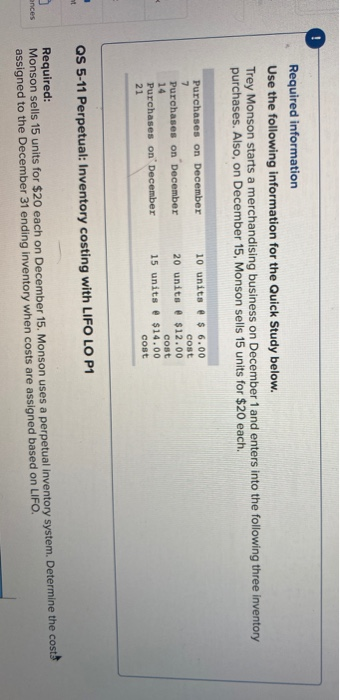  Required information Use the following information for the Quick Study below.