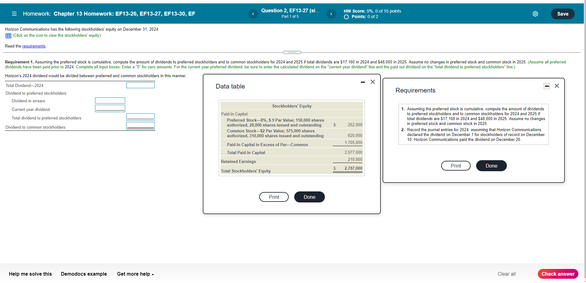  = Homework: Chapter 13 Homework: EF13-26, EF13-27, EF13-30, EF Question 2,