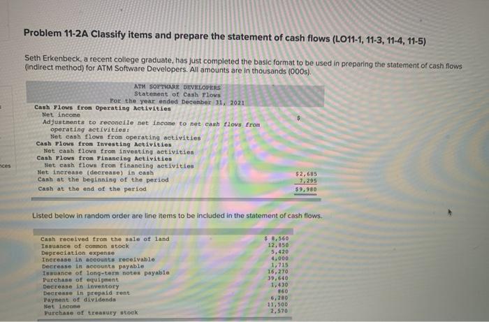  Problem 11-2A Classify items and prepare the statement of cash flows