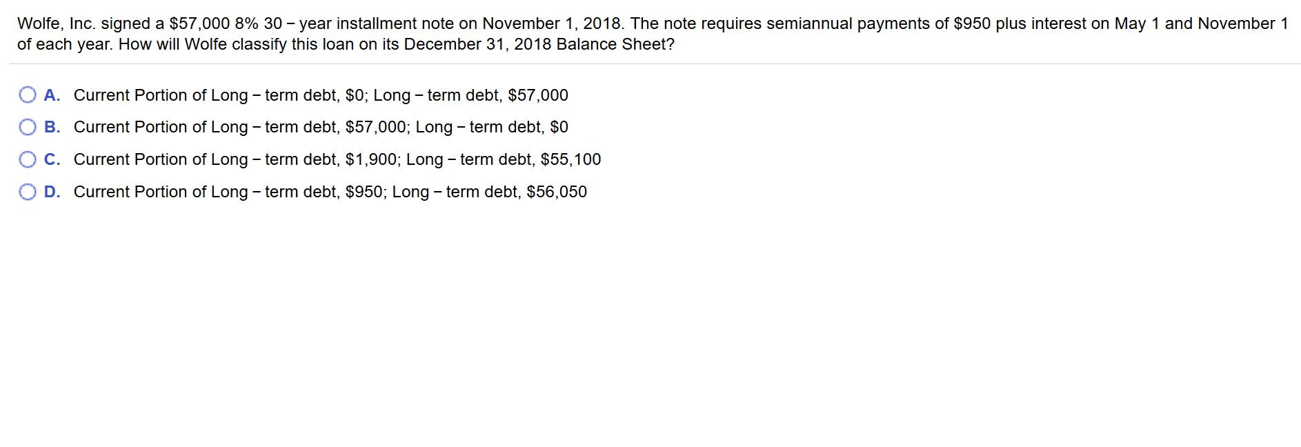  Wolfe, Inc. signed a $57,000 8% 30-year installment note on November