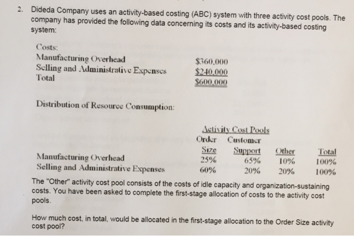  2. Dideda Company uses an activity-based costing (ABC) system with three