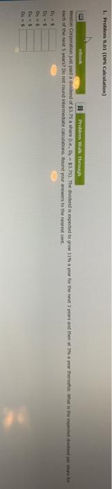  1. Problem 9.01 (DPS Calculation) Problem Walke Through Weston Corporation at