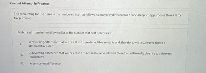  Current Attempt in Progress The accounting for the items in the