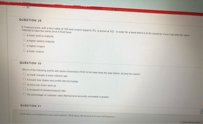  38 er QUESTION 29 A Treasury bond with a tace value