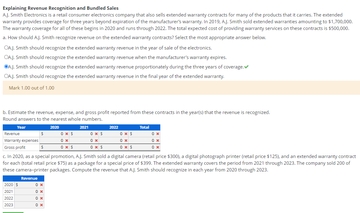 Explaining Revenue Recognition and Bundled Sales A.J. Smith Electronics is a