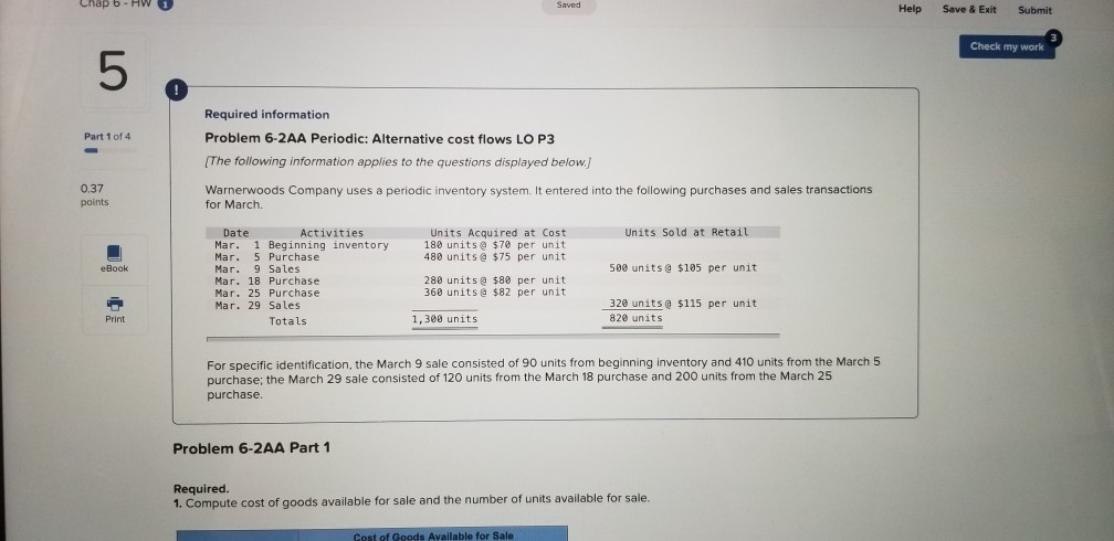  Chap b - HW Saved Help Save & Exit Submit Check