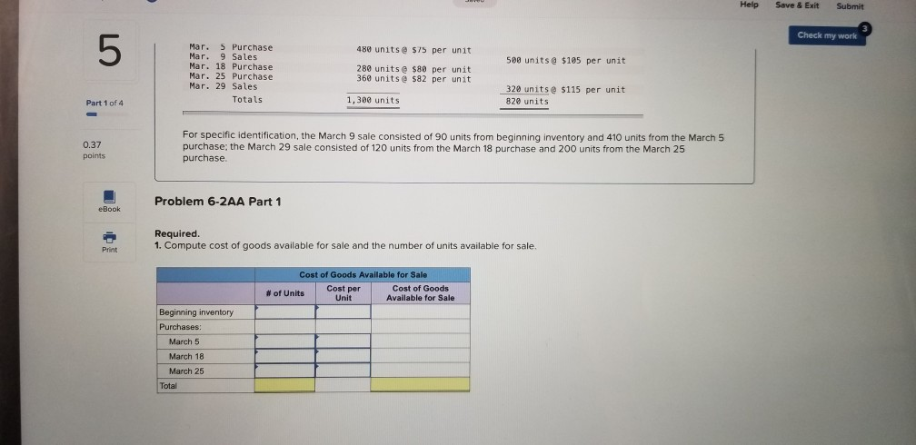 my work 5 Part 1 of 4 Required information Problem 6-2AA Periodic: