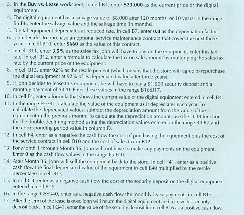 Please help solve these Excel problems!!!! 3. In the Buy vs. Lease