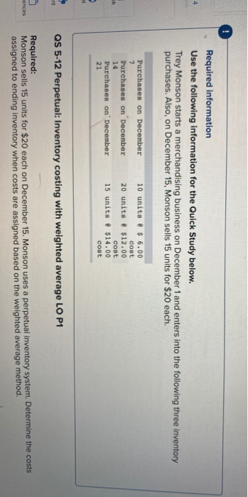  Required information Use the following information for the Quick Study below.