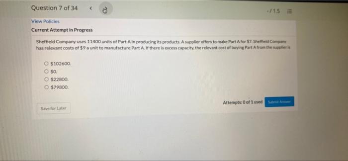 Question 7 of 34 Current Attem.t in o' A to A S