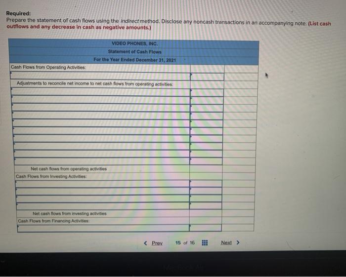 Phones, Inc., are provided. VIDEO PHONES, INC. Income Statement For the Year