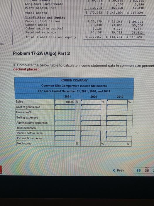 wat ark 0 Sved Required information Problem 17-2A (Algo) Ratios, common-size statements,