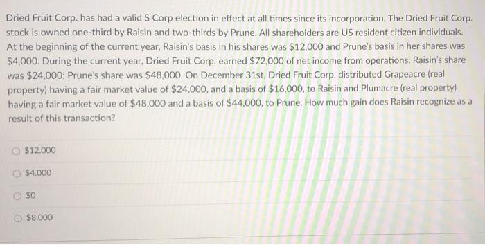  Dried Fruit Corp. has had a valid S Corp election in