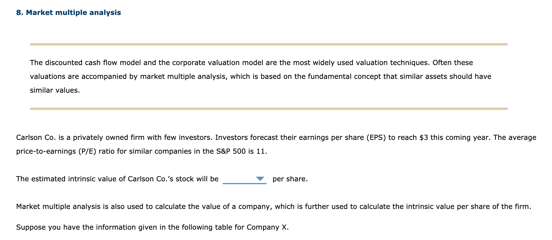  8. Market multiple analysis The discounted cash flow model and the