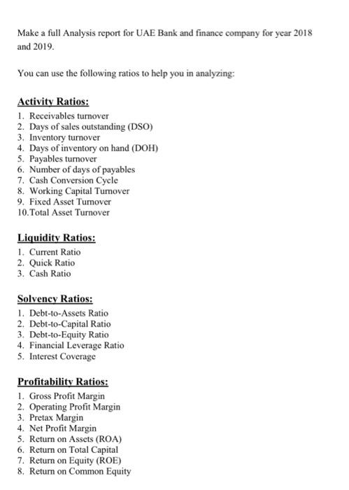 #Project Make a full Analysis report for UAE Bank and finance company