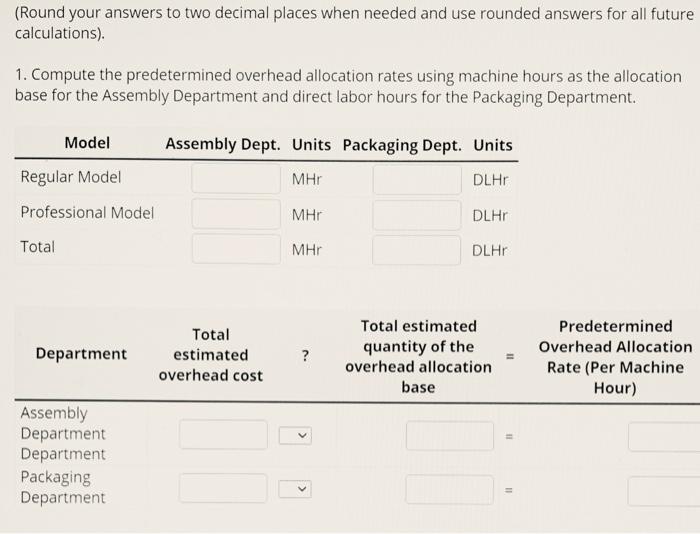 wants to refine its costing system by allocating overhead using departmental rates.