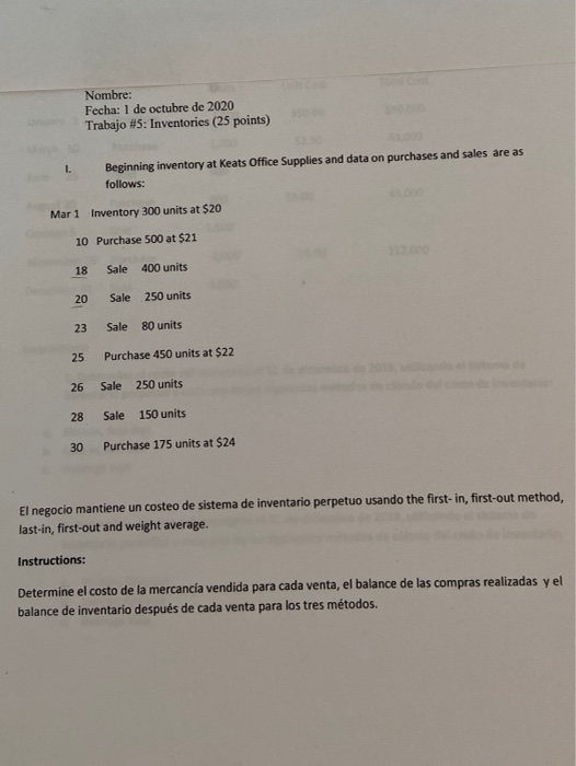 It doesnt add up on the weight average!! Nombre: Fecha: 1 de