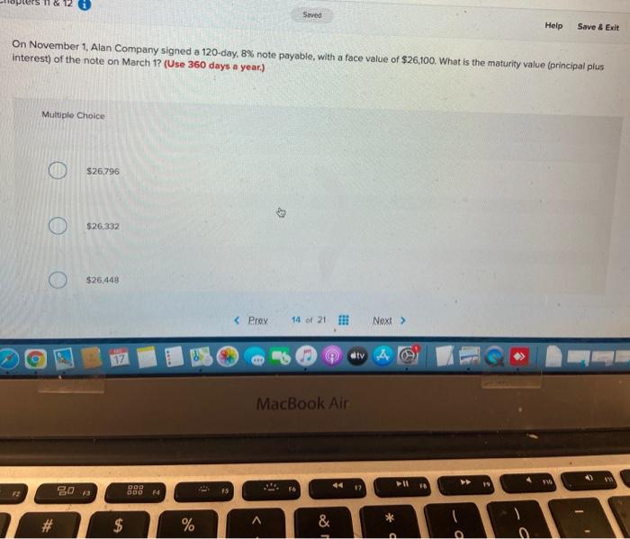 solve this one please Saved Help Save & Exit On November 1,