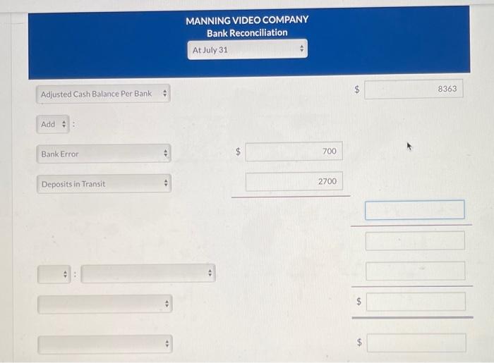 stuck The following information pertains to Manning Video Company 1. 2. 3.