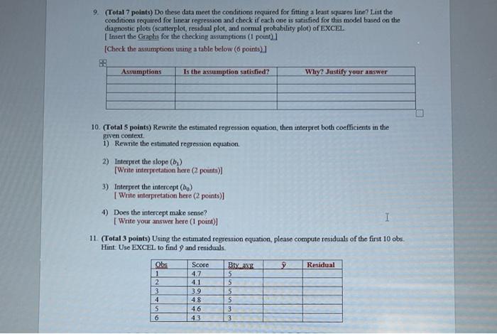  9. (Total 7 points) Do these data meet the conditions required