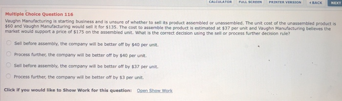  CALCULATOR FULL SCREEN PRINTER VERSION BLACK NEXT Multiple Choice Question 116