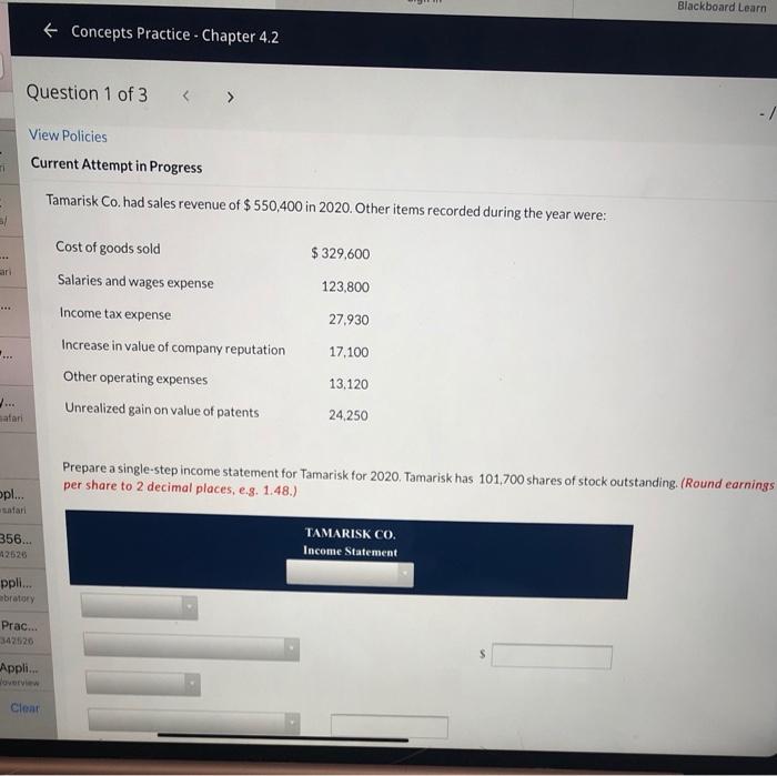  Blackboard Learn + Concepts Practice - Chapter 4.2 Question 1 of
