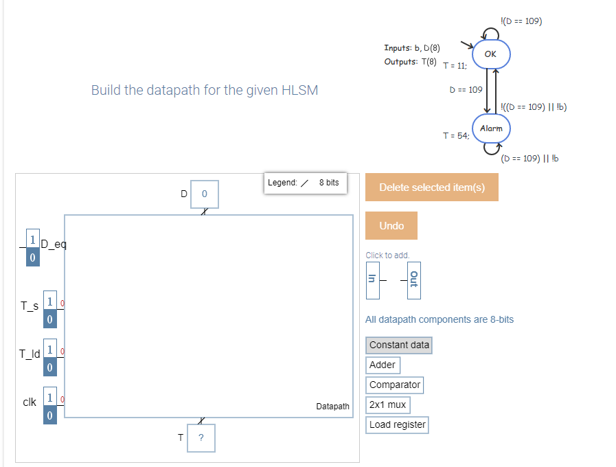  !(D == 109) Inputs: b, D(8) OK Outputs: T(8) T =