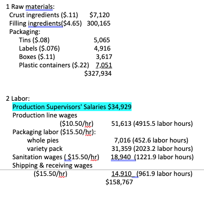 be about the same for each pie. Process costing would work well