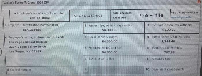 school teacher. His W-2 form is located on the next tab. Skylar's