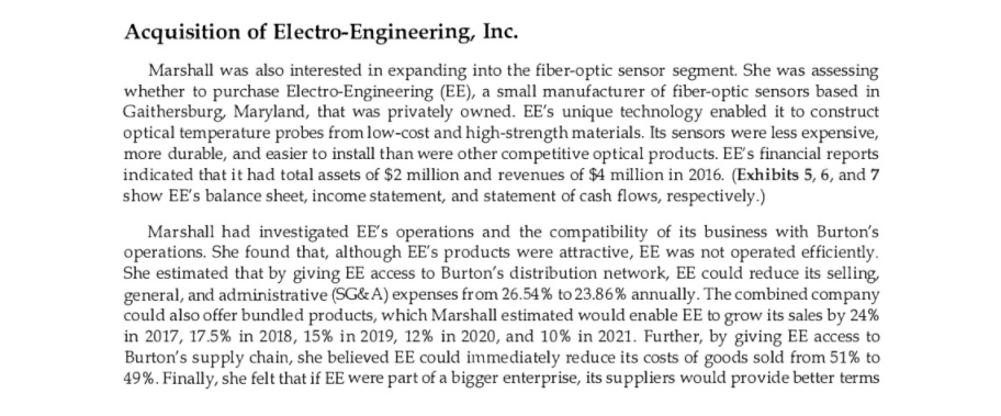 Should Amy Marshall acquire Electro-Engineering, Inc. (EE)? Why or why not? Assume