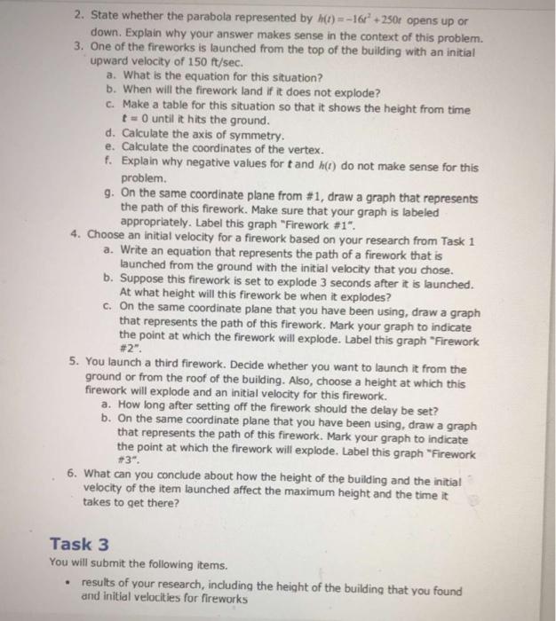 what I have done: Fireworks Display Portfolio ALGEBRA 2 A Directions: You