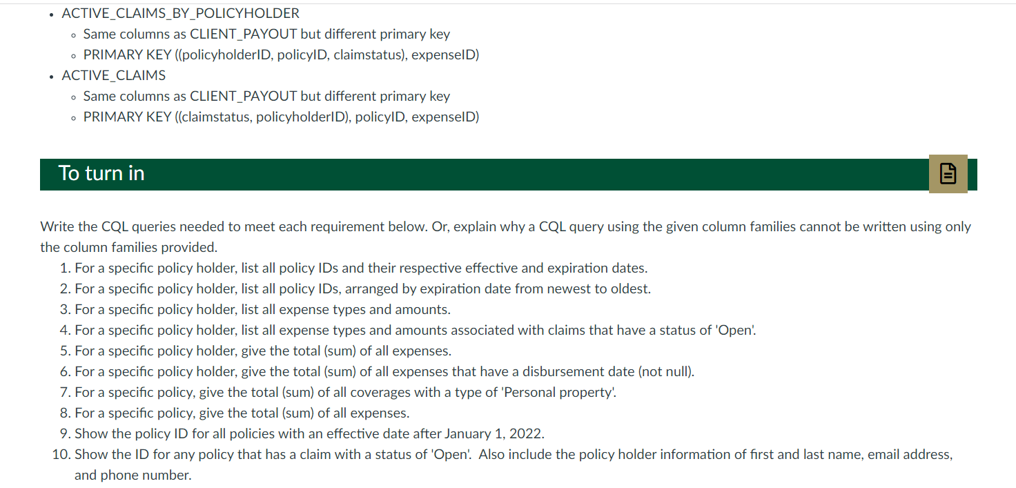 assignment For this assignment, use the conceptual model and the Cassandra column