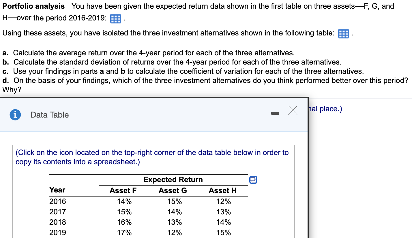  Portfolio analysis You have been given the expected return data shown