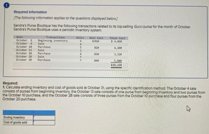 this is a 4 part question Required Information (The following information applies