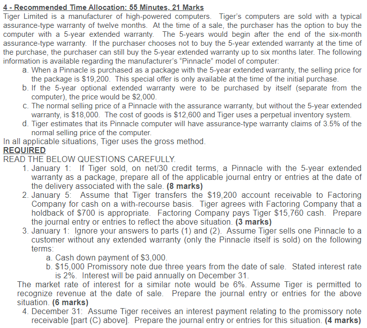 4 - Recommended Time Allocation: 55 Minutes, 21 Marks Tiger Limited