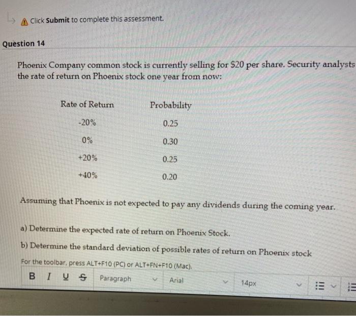  A Click Submit to complete this assessment. Question 14 Phoenix Company