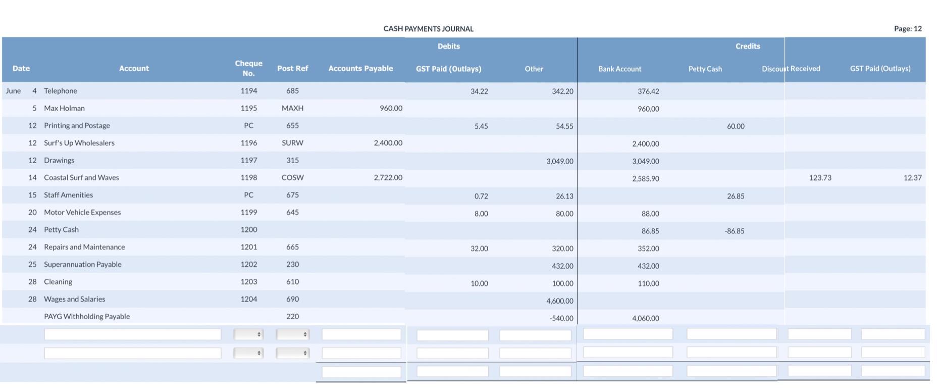 with the Bank Reconciliation Statement for May. Record any bank transactions in