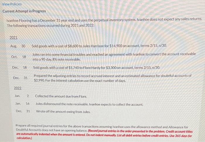  View Policies Current Attempt in Progress Ivanhoe Flooring has a December