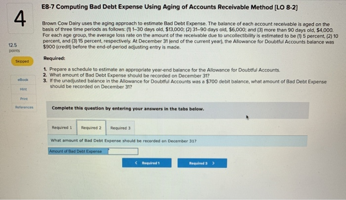  E8-7 Computing Bad Debt Expense Using Aging of Accounts Receivable Method