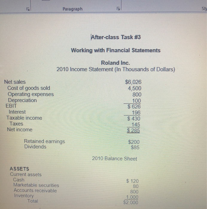  5 Paragraph 5 Sty After-class Task #3 Working with Financial Statements