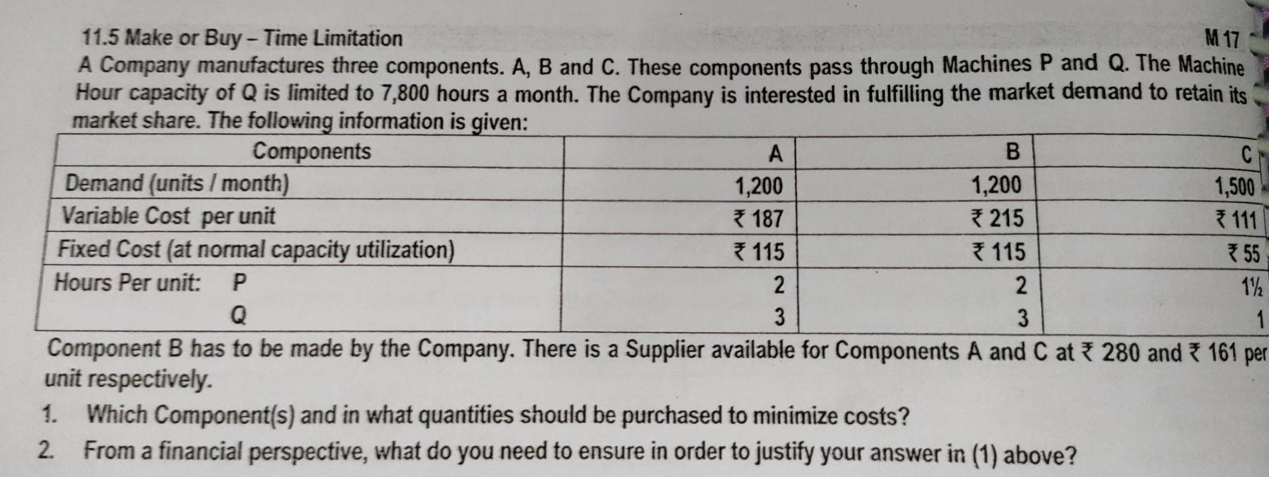  dont dare to wrong answer M17 11.5 Make or Buy-Time Limitation