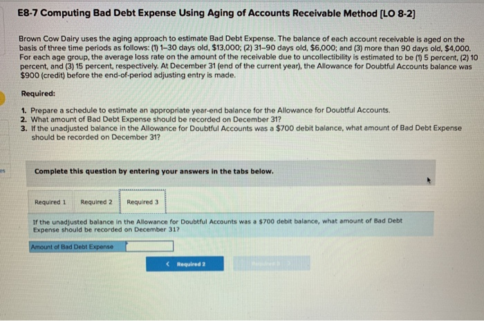  E8-7 Computing Bad Debt Expense Using Aging of Accounts Receivable Method