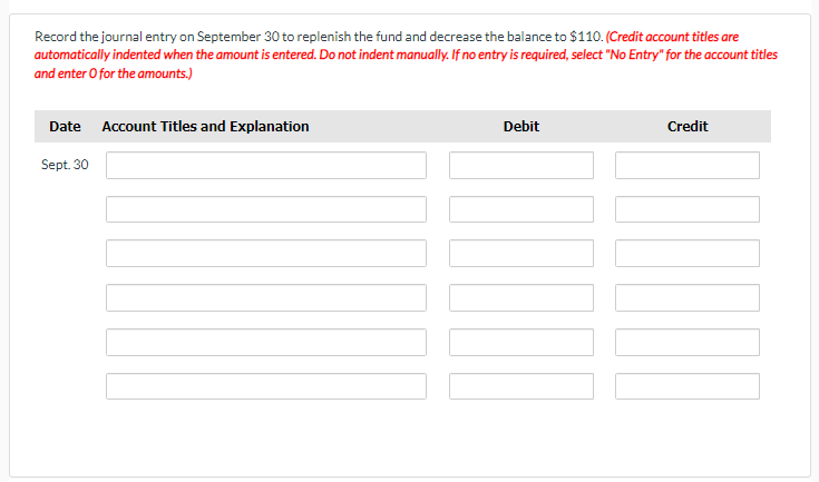 cash imprest system. The fund was established on September 4 with a
