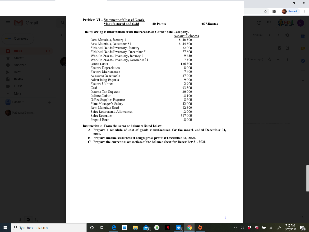  - 6 x = M Gmail Problem VT - Statement of